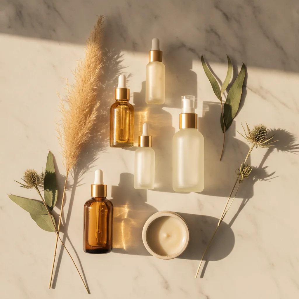 Morning skincare flat lay