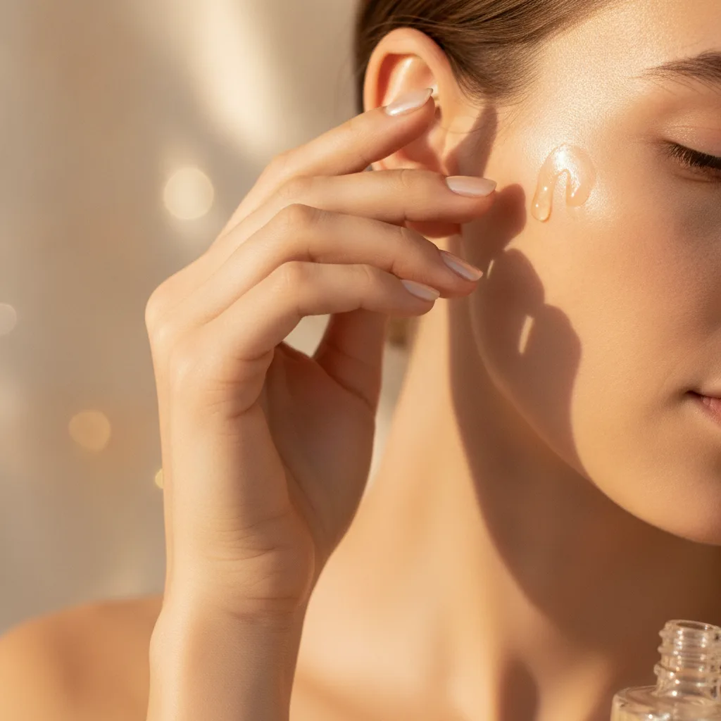Woman applying face serum
